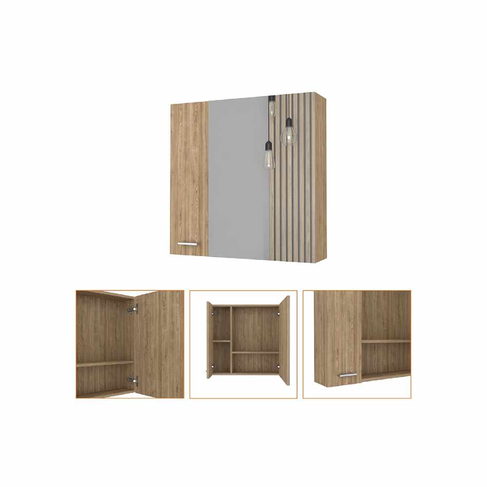 Gabinete de Baño Emaniel Miel 60x60cm Cuadrado con Espejo y con Dos Entrepaños - Gabinetes de Baño | Bylmo