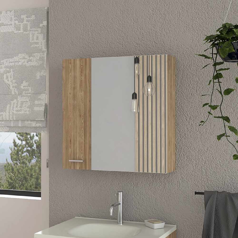 Gabinete de Baño Emaniel Miel 60x60cm Cuadrado con Espejo y con Dos Entrepaños - Gabinetes de Baño | Bylmo