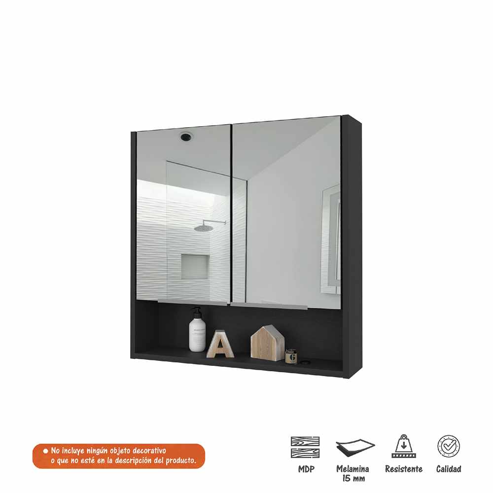 Gabinete de Baño Laguna Wengue 60x63cm Cuadrado con Espejo y con Cuatro Entrepaños - Gabinetes de Baño | Bylmo