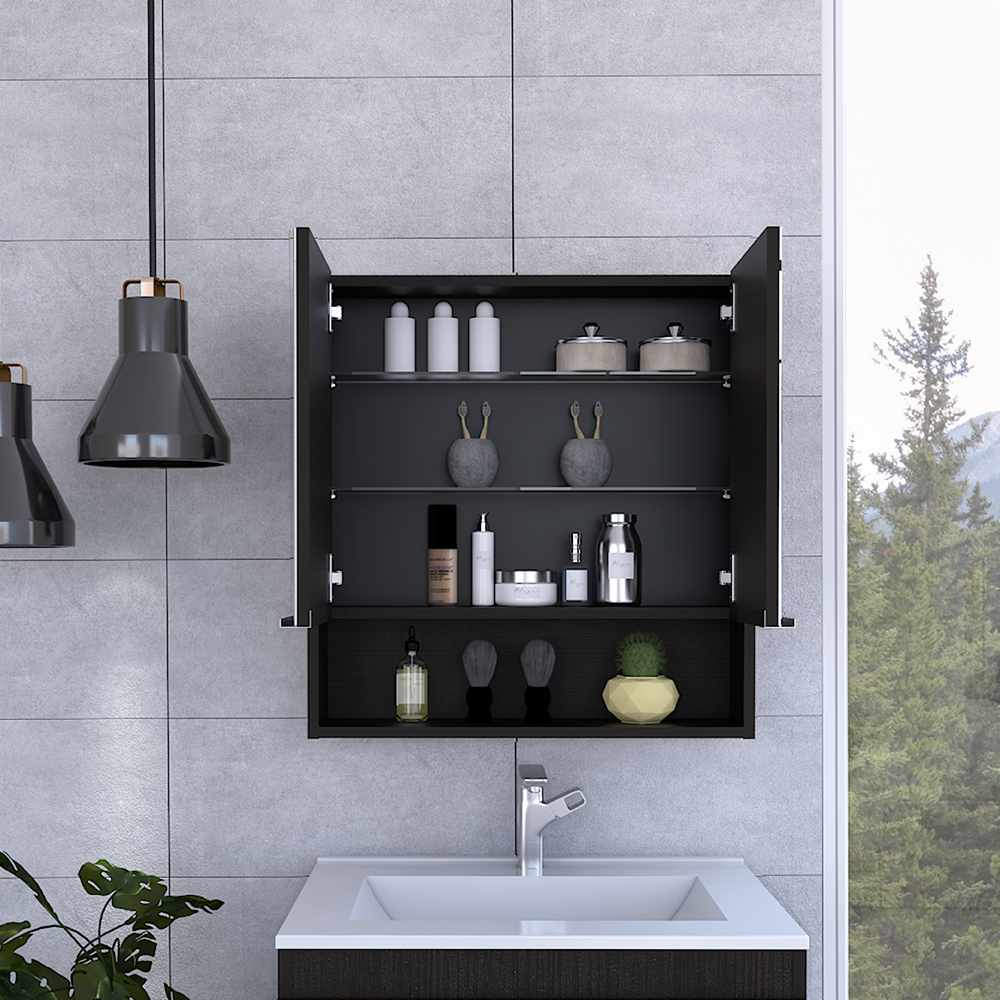 Gabinete de Baño Laguna Wengue 60x63cm Cuadrado con Espejo y con Cuatro Entrepaños - Gabinetes de Baño | Bylmo