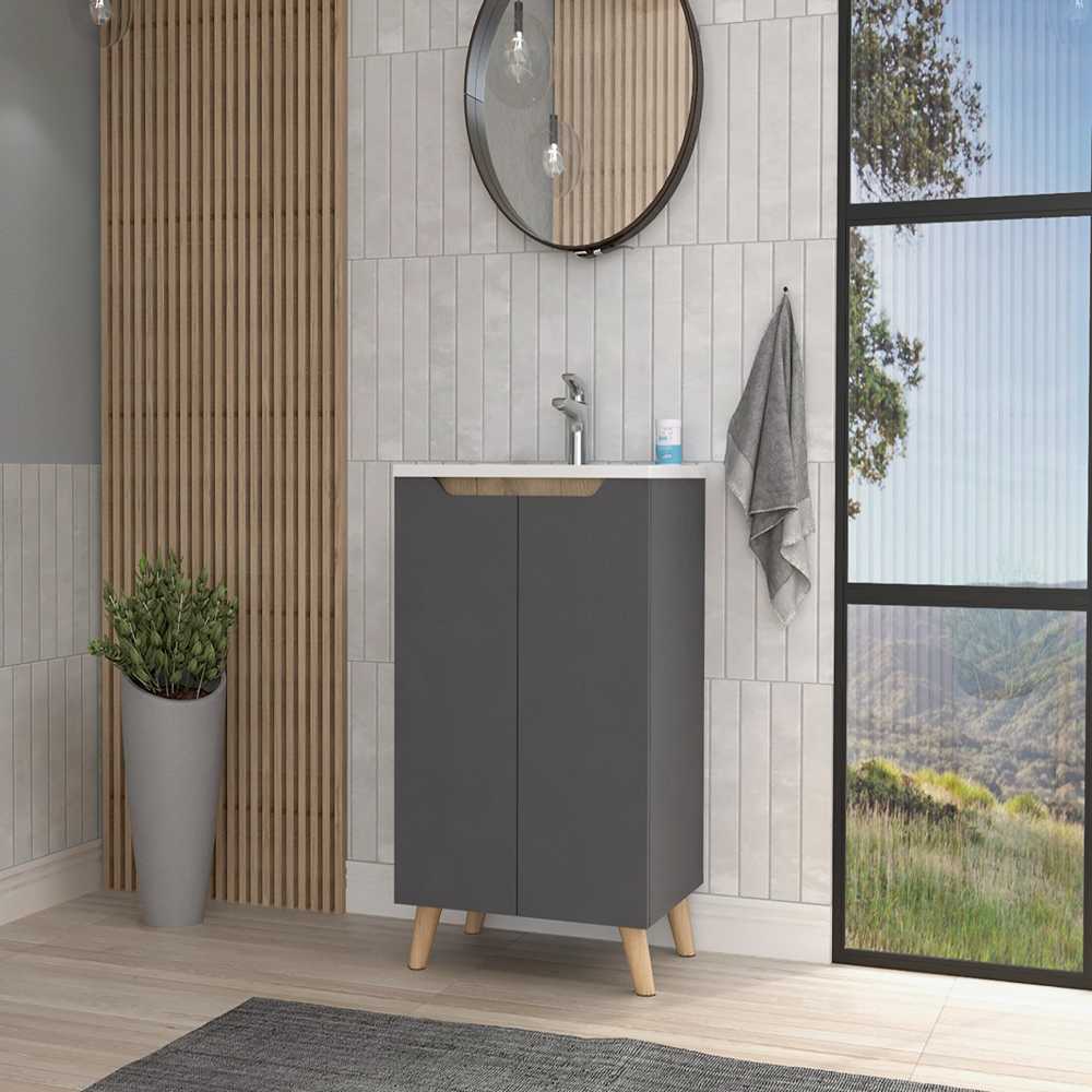 Gabinete de Baño Laurent Plomo 60 cm Incluye Lavamanos - Gabinetes de Baño | Bylmo