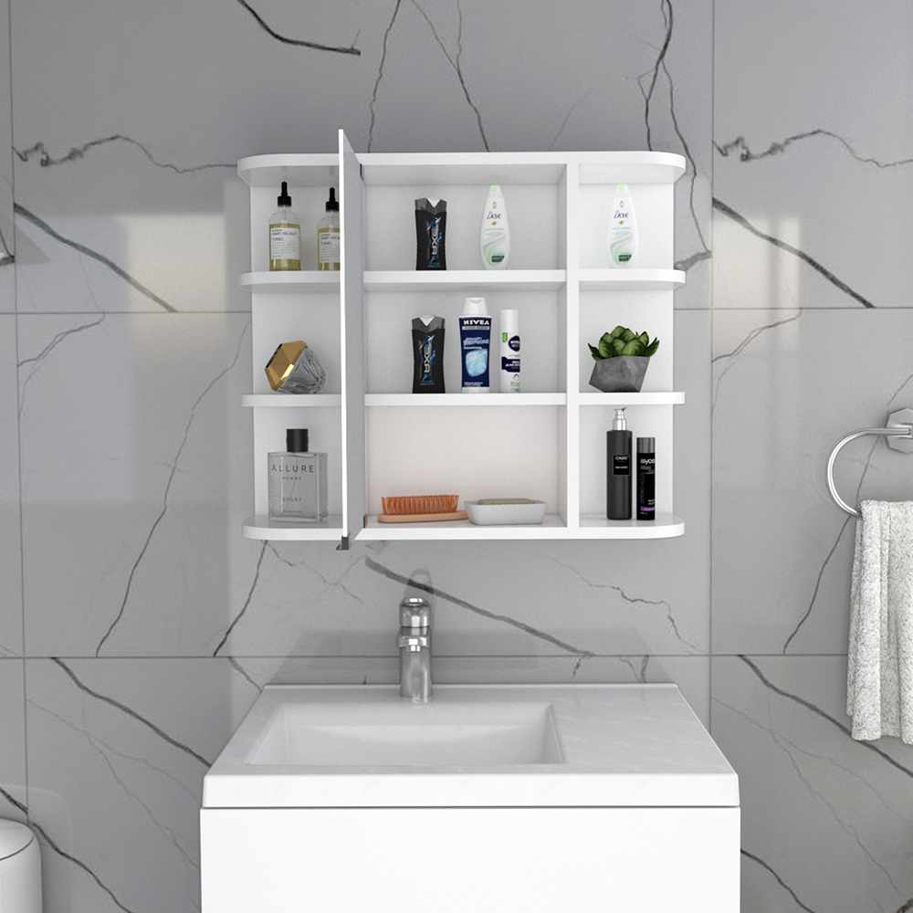 Gabinete de Baño Naviera Blanco 60x50cm Cuadrado con Espejo y con Cuatro Entrepaños - Gabinetes de Baño | Bylmo