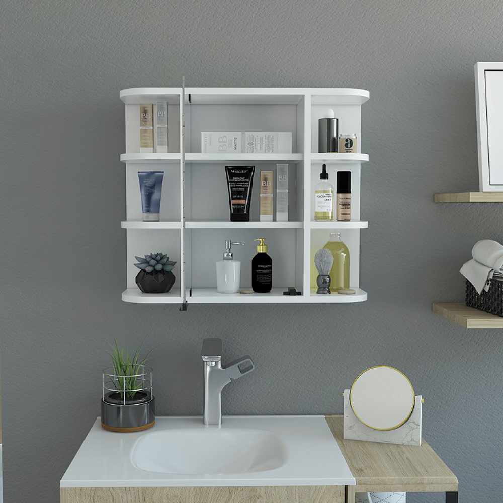 Gabinete de Baño Naviera Blanco 60x50cm Cuadrado con Espejo y con Cuatro Entrepaños - Gabinetes de Baño | Bylmo