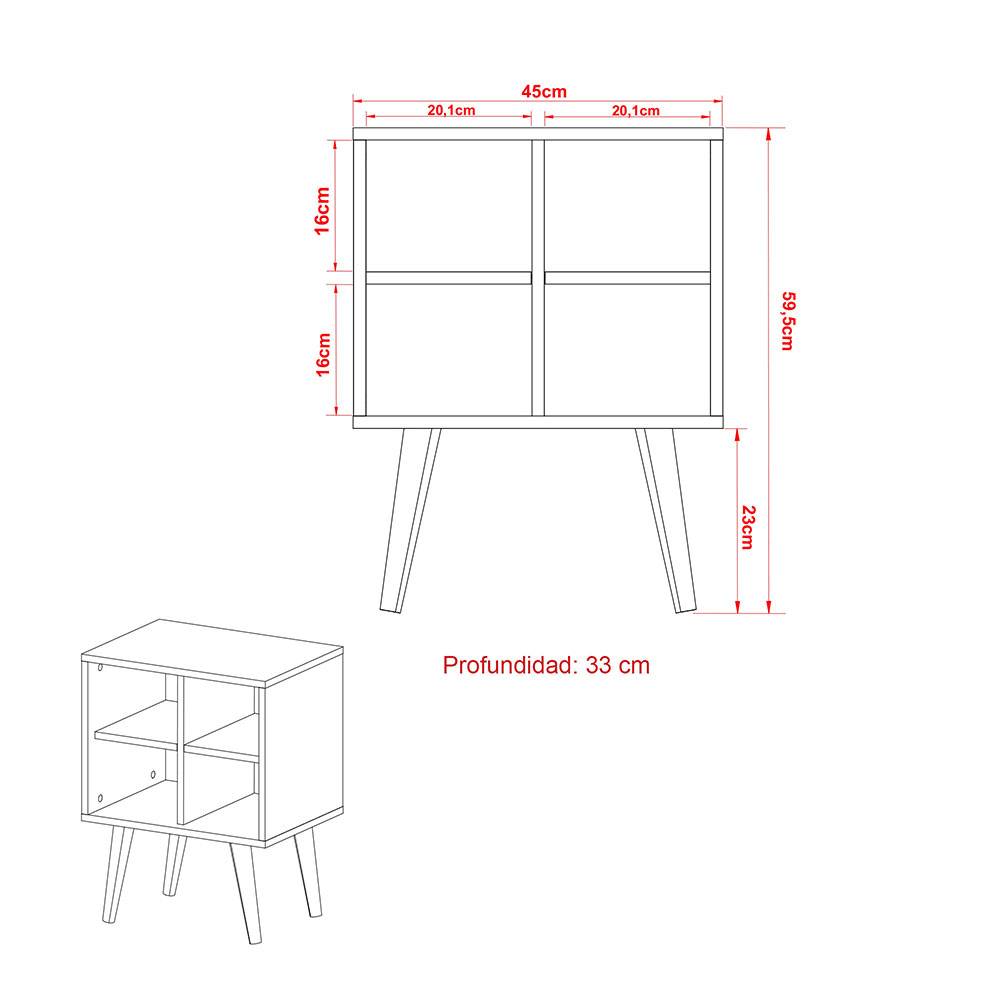 Mueble Auxiliar Colombia Cafe y Gris 45 cm con Entrepaños - Mesas | Bylmo