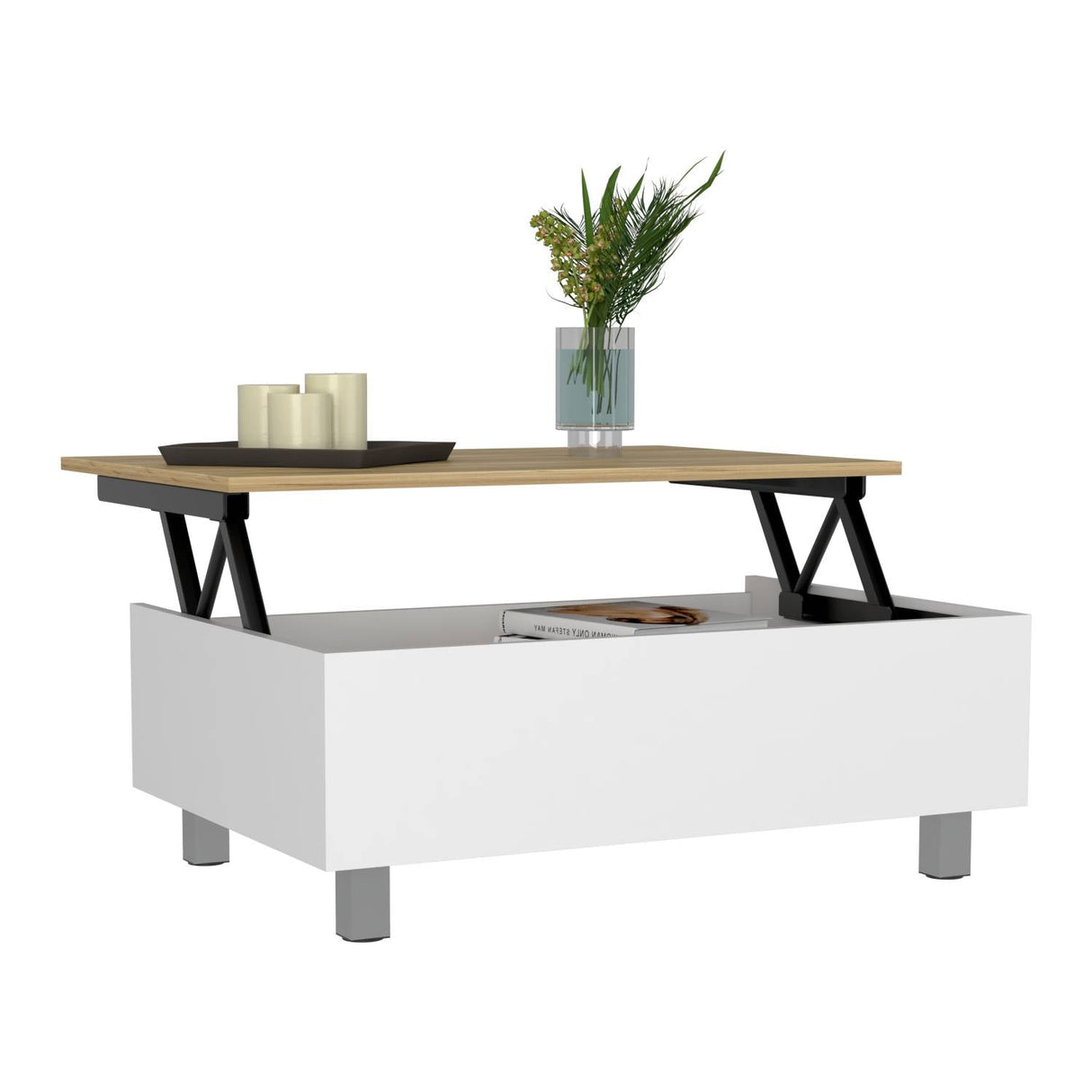 Mesa de Centro Gambia Blanco 80x29.75cm Rectangular con Patas y con Compartimientos - Mesas de Centro | Bylmo
