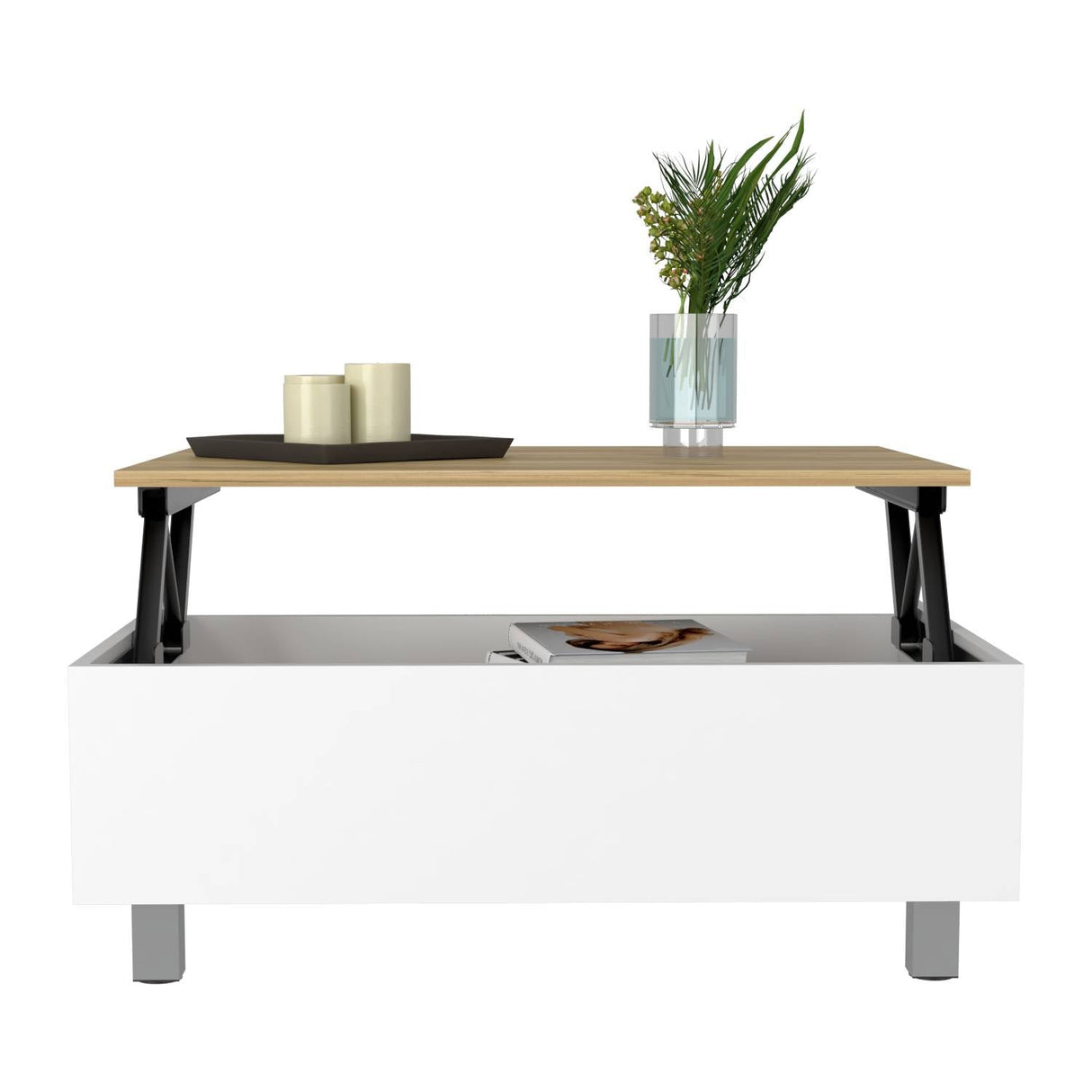 Mesa de Centro Gambia Blanco 80x29.75cm Rectangular con Patas y con Compartimientos - Mesas de Centro | Bylmo