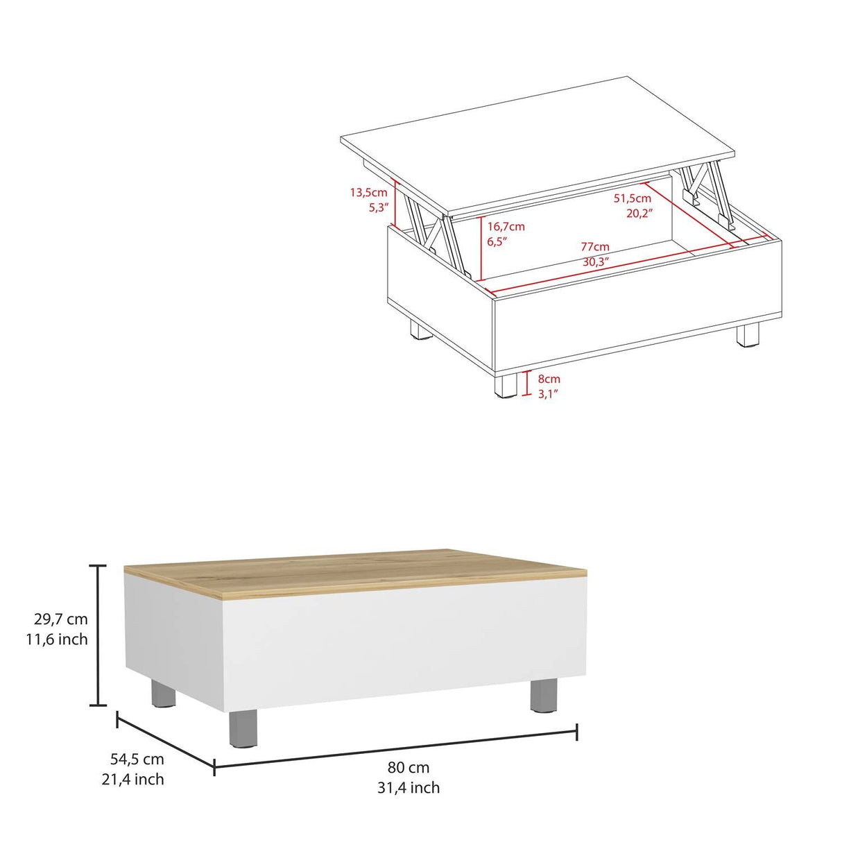 Mesa de Centro Gambia Blanco 80x29.75cm Rectangular con Patas y con Compartimientos - Mesas de Centro | Bylmo