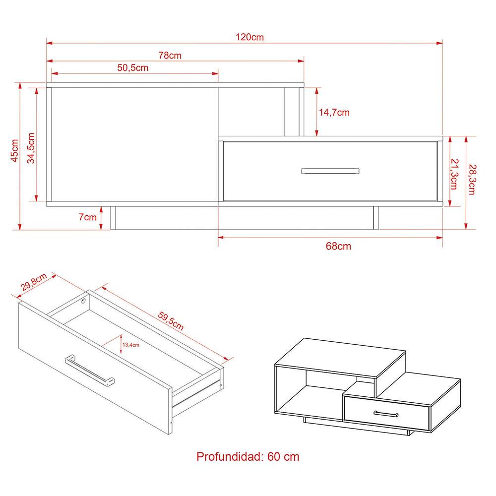 Mesa de Centro Mallorca Almendra 120x45cm Rectangular y con Compartimientos - Mesas | Bylmo