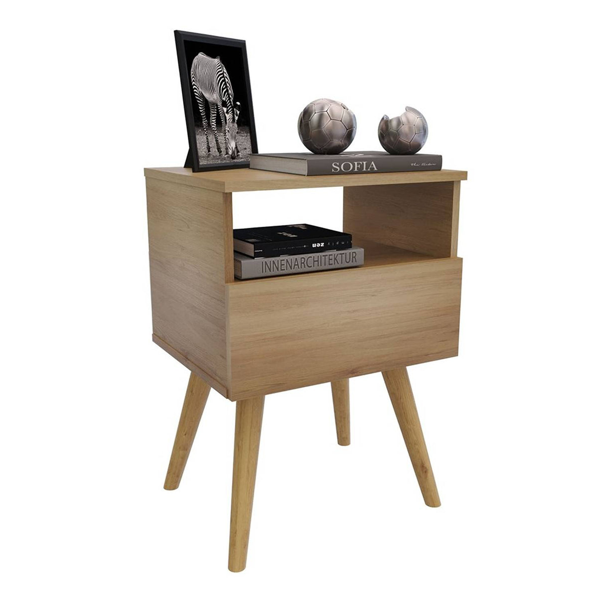 Mesa de Noche York Rovere 45x63.4cm con Un Cajón y con Un Compartimiento - Mesas de Noche | Bylmo