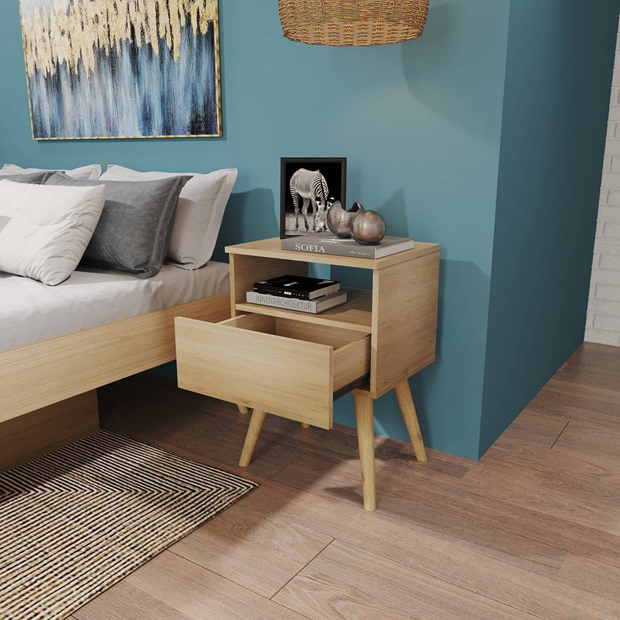 Mesa de Noche York Rovere 45x63.4cm con Un Cajón y con Un Compartimiento - Mesas de Noche | Bylmo