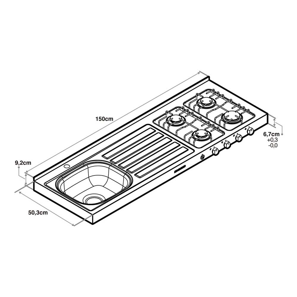Mesón Izquierda Noris Acero 150 cm - Muebles Inferiores | Bylmo