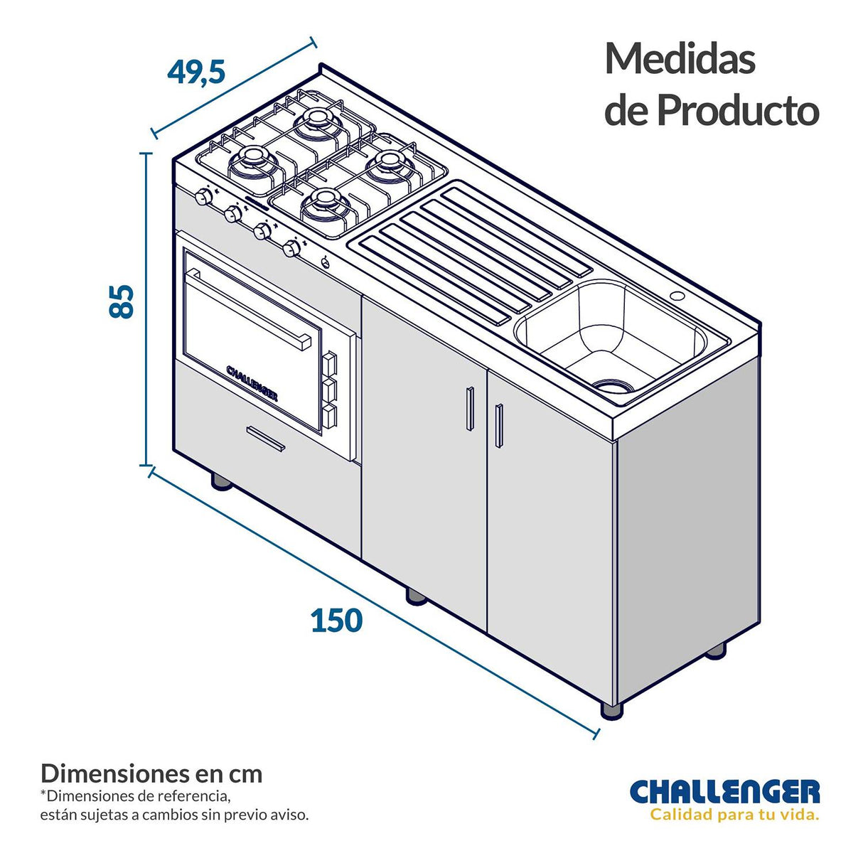 Mueble Inferior con Dos Puertas y Un Cajón Peters Dark 150 cm sin Mesón - Cocinas | Bylmo