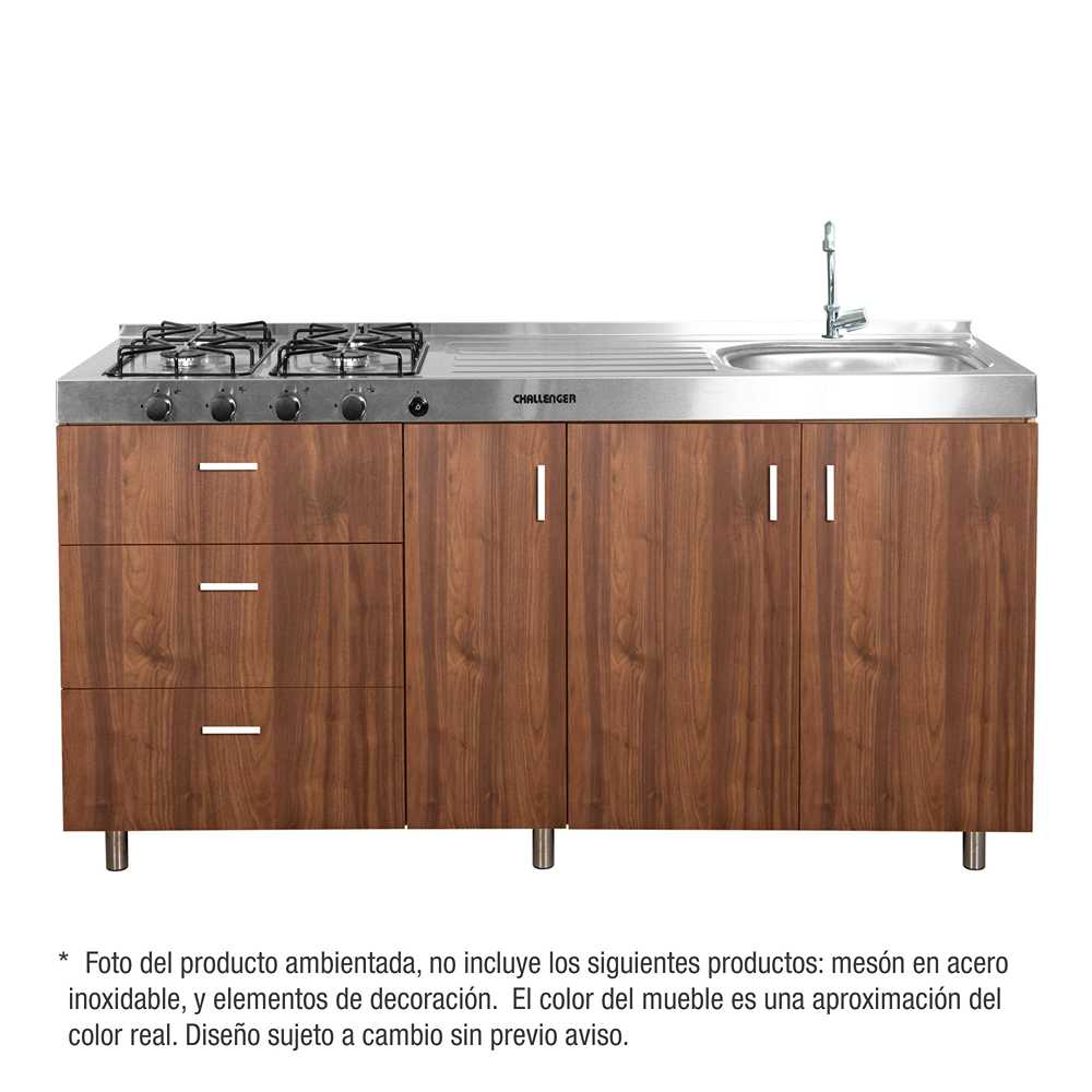 Mueble Inferior con Tres Puertas y Tres Cajones Louis Dark 180 cm - Muebles Inferiores | Bylmo