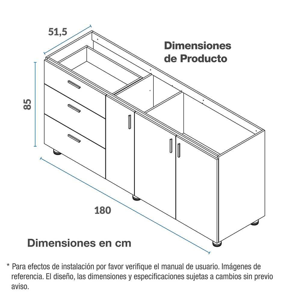 Mueble Inferior con Tres Puertas y Tres Cajones Louis Dark 180 cm - Muebles Inferiores | Bylmo