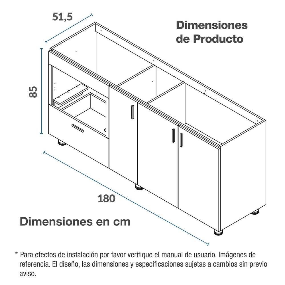 Mueble Inferior con Tres Puertas y Un Cajón Sansa Dark 180 cm - Muebles Inferiores | Bylmo