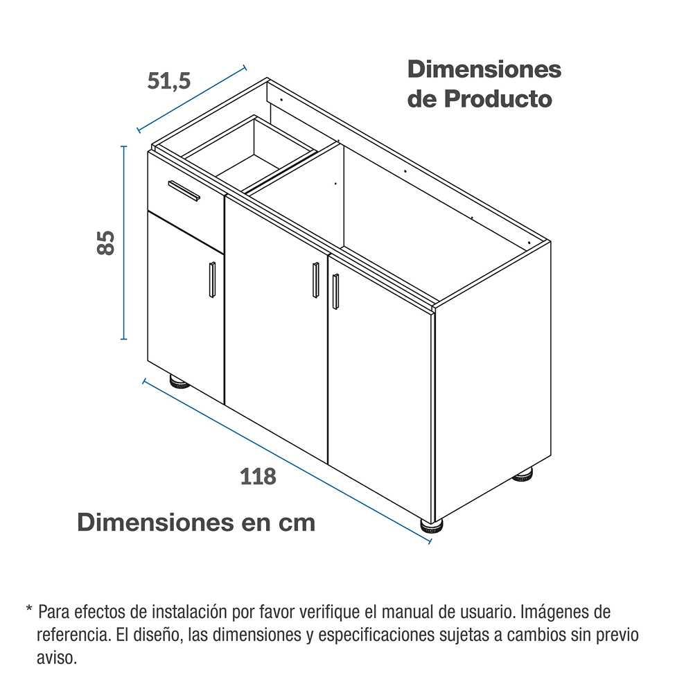 Mueble Inferior con Tres Puertas y Un Cajón Soldeu Amber 118 cm Sin Mesón - Muebles Inferiores | Bylmo