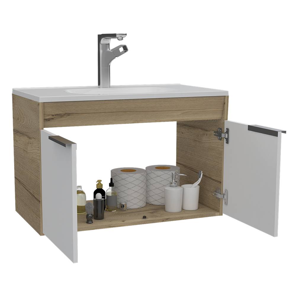 Mueble Carter Duna y Blanco 80 cm Flotante con Dos Puertas - Gabinetes | Bylmo