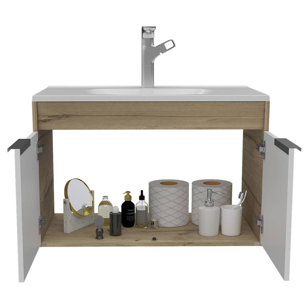 Mueble Carter Duna y Blanco 80 cm Flotante con Dos Puertas - Gabinetes | Bylmo