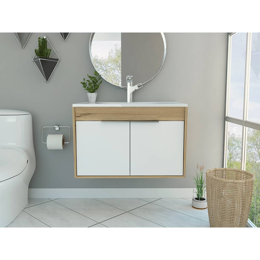 Mueble Carter Duna y Blanco 80 cm Flotante con Dos Puertas - Gabinetes | Bylmo
