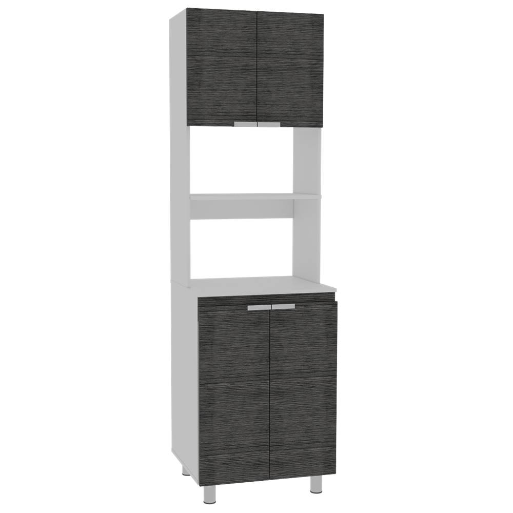 Mueble Microondas Fendi Blanco y Roble Gris 60x205cm sin Cajones y con Cuatro Puertas - Muebles Organizadores | Bylmo