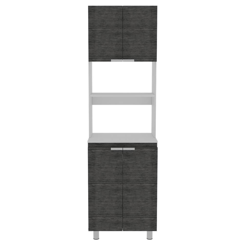 Mueble Microondas Fendi Blanco y Roble Gris 60x205cm sin Cajones y con Cuatro Puertas - Muebles Organizadores | Bylmo