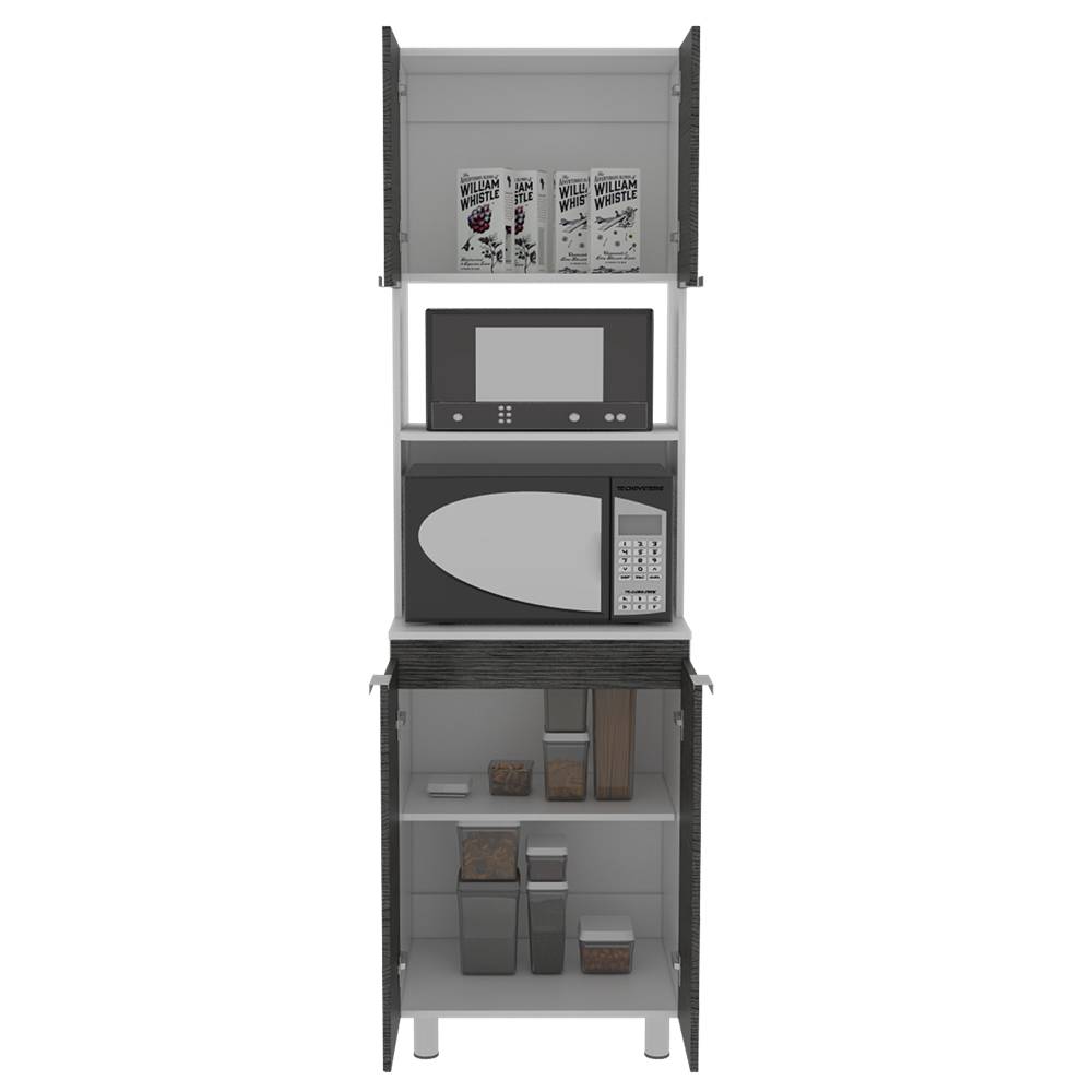 Mueble Microondas Fendi Blanco y Roble Gris 60x205cm sin Cajones y con Cuatro Puertas - Muebles Organizadores | Bylmo