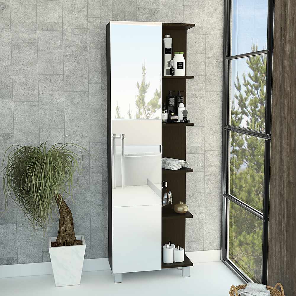 Mueble para Baño Esquinero Facto Wengue 52x158cm sin Cajones y con Cuatro Entrepaños - Muebles para Baño | Bylmo