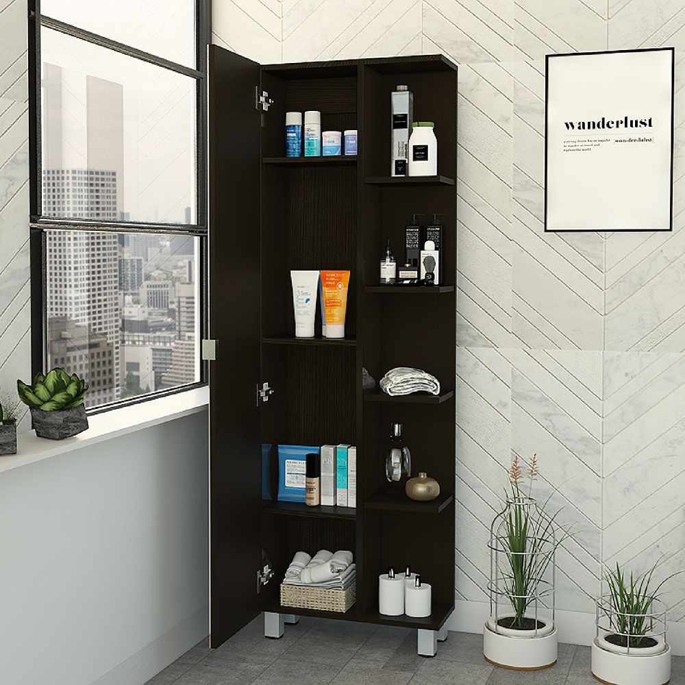 Mueble para Baño Esquinero Facto Wengue 52x158cm sin Cajones y con Cuatro Entrepaños - Muebles para Baño | Bylmo