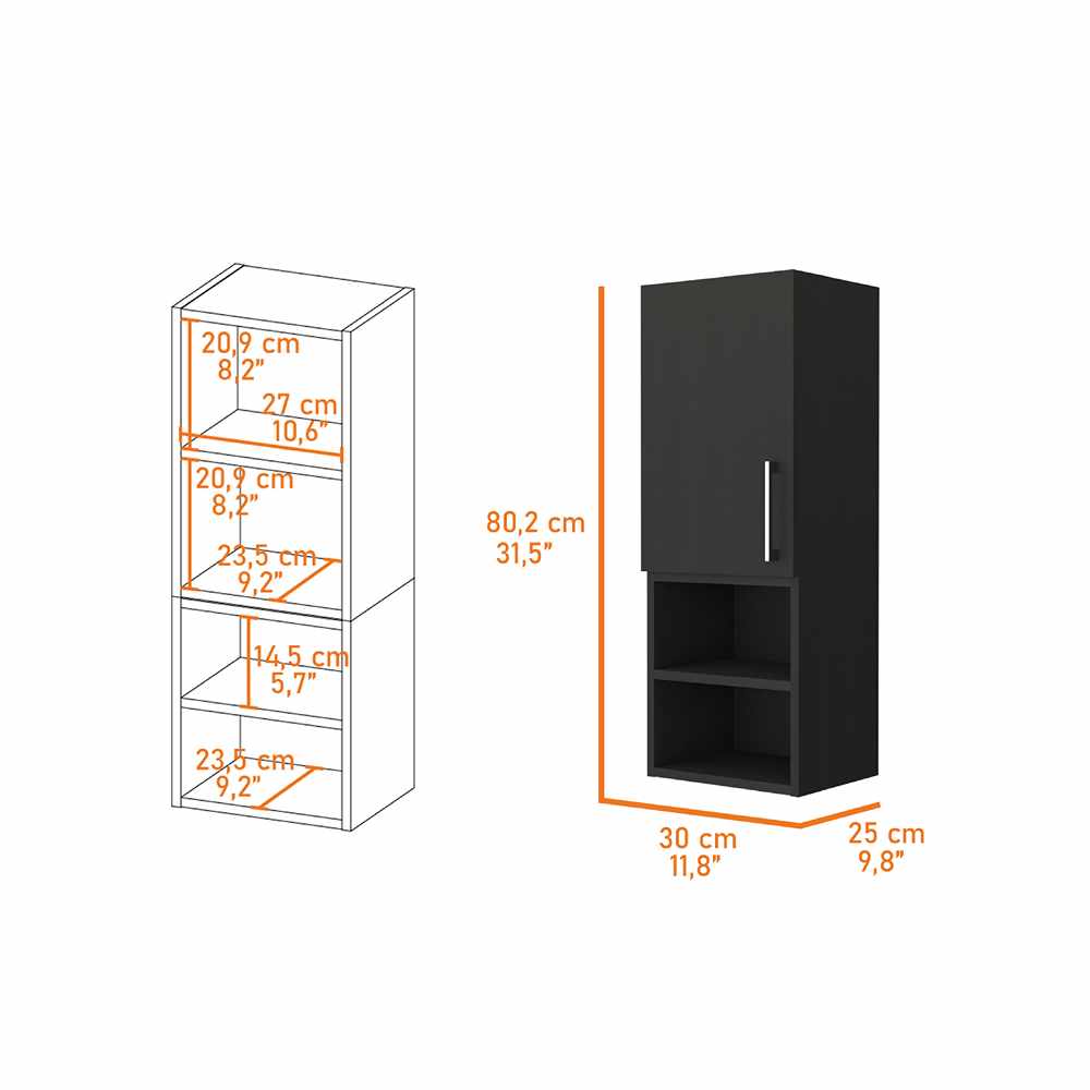 Gabinete de Baño Rectangular Lotus Wengue 30x80cm sin Espejo y con Una Puerta - Muebles para Baño | Bylmo