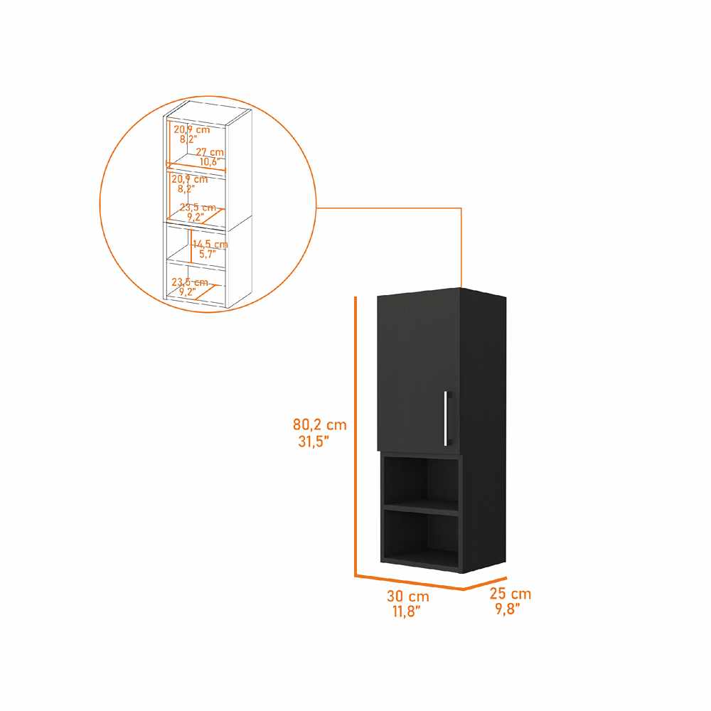 Gabinete de Baño Rectangular Lotus Wengue 30x80cm sin Espejo y con Una Puerta - Muebles para Baño | Bylmo
