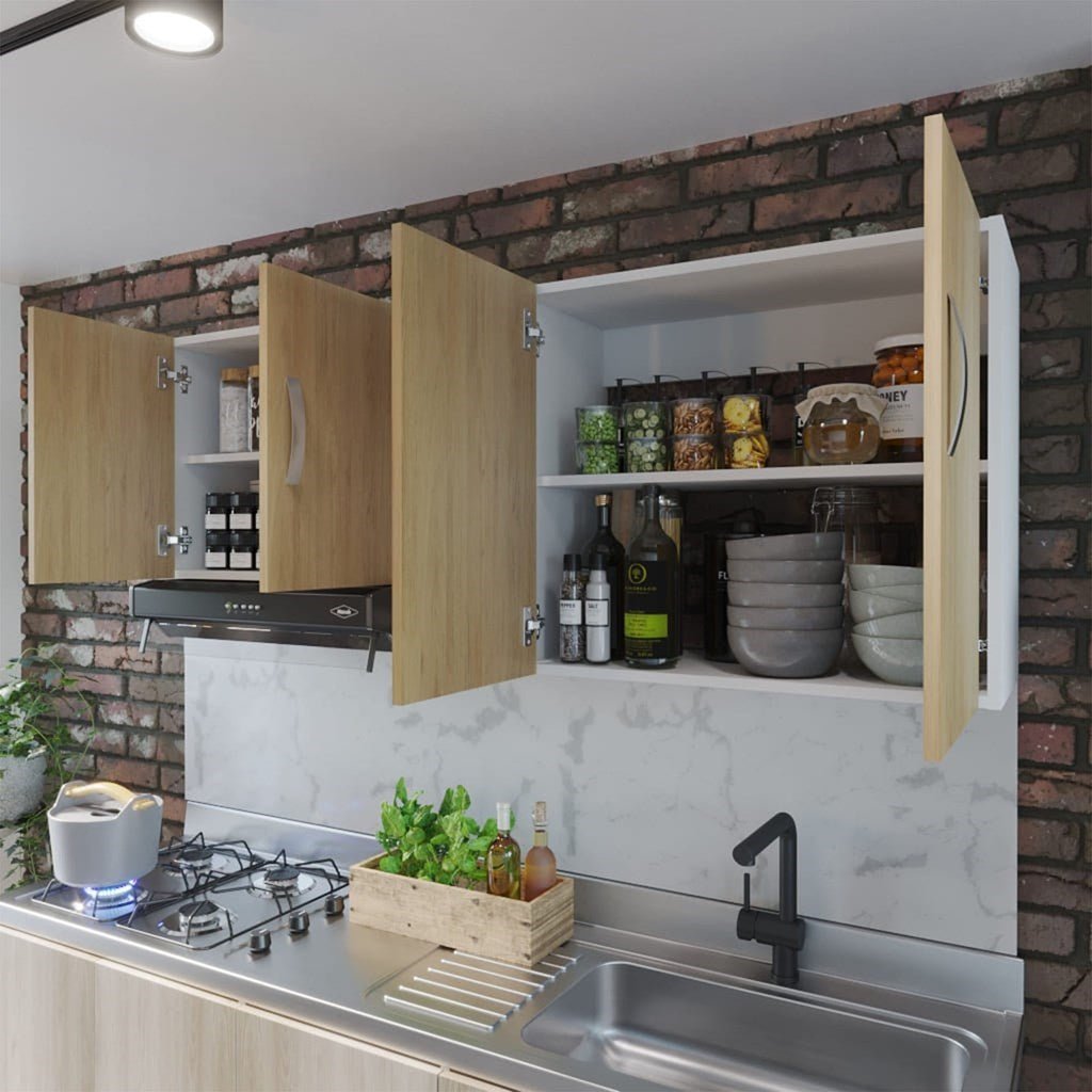 Mueble Superior de Cocina Andina Rovere 150x60cm con Tres Entrepaños y con Cuatro Puertas - | Bylmo