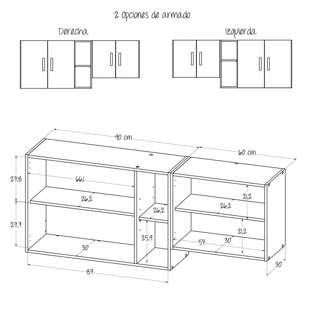 Mueble Superior de Cocina Andina Rovere 150x60cm con Tres Entrepaños y con Cuatro Puertas - | Bylmo