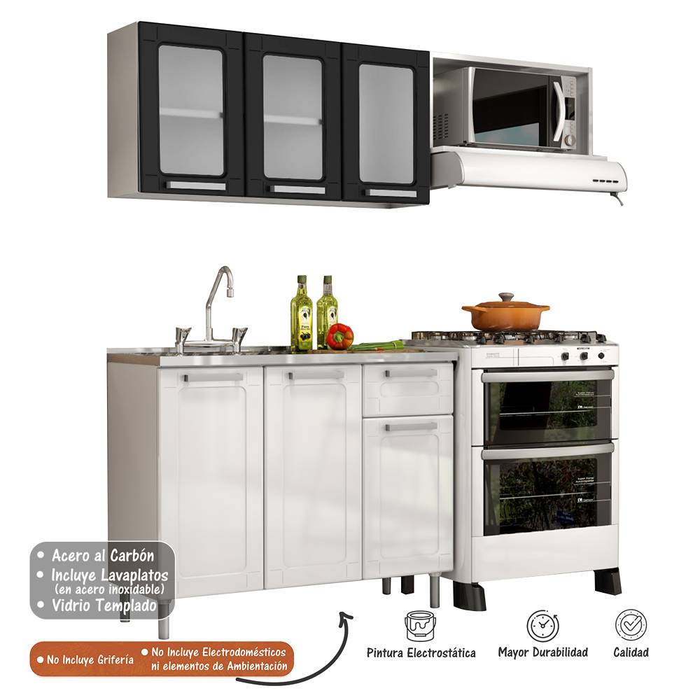 Cocina Integral Multipla Blanco y Negro 165 cm Izquierda con Mesón - Cocinas | Bylmo