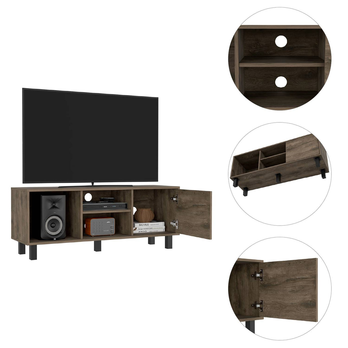 Rack de TV Soho Duna 115x45cm Para TV Hasta 45 Pulgadas con Un Cajón y con Ranuras para Cables y con Patas - Muebles de TV | Bylmo