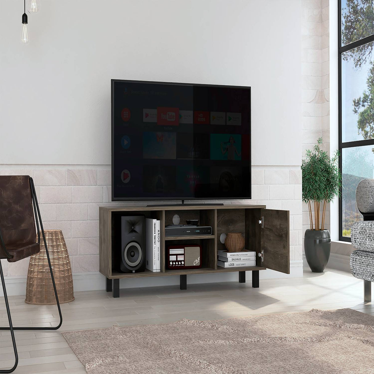 Rack de TV Soho Duna 115x45cm Para TV Hasta 45 Pulgadas con Un Cajón y con Ranuras para Cables y con Patas - Muebles de TV | Bylmo