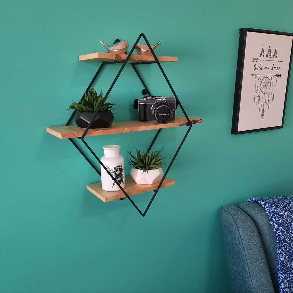 Repisa Negro 45x0.1cm Rectangular con Tres Entrepaños - Repisas y Percheros | Bylmo