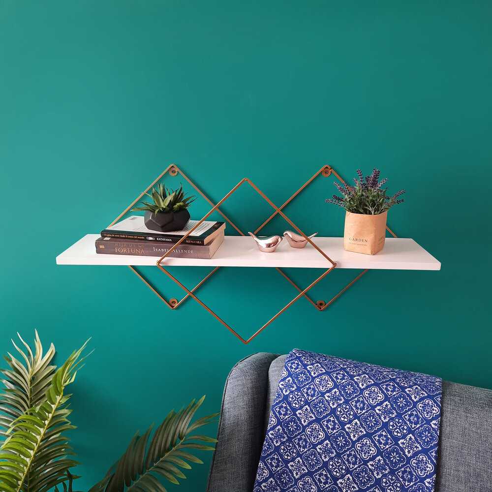 Repisa Dorado y Blanco 80x0.1cm Rectangular con Un Entrepaño - Repisas y Percheros | Bylmo