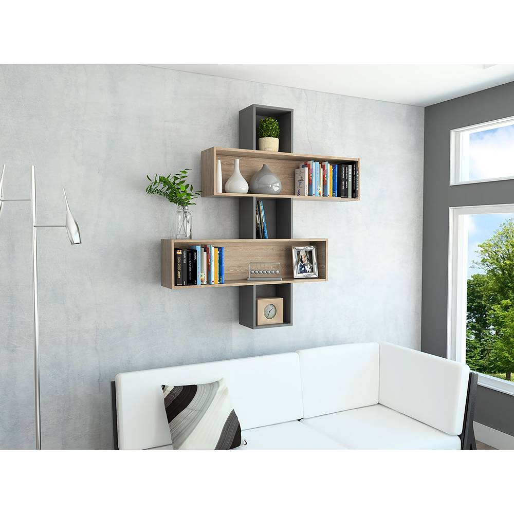 Repisa Wall Miel 127.1x20.1cm Rectangular Flotante con Dos Entrepaños - Repisas y Percheros | Bylmo