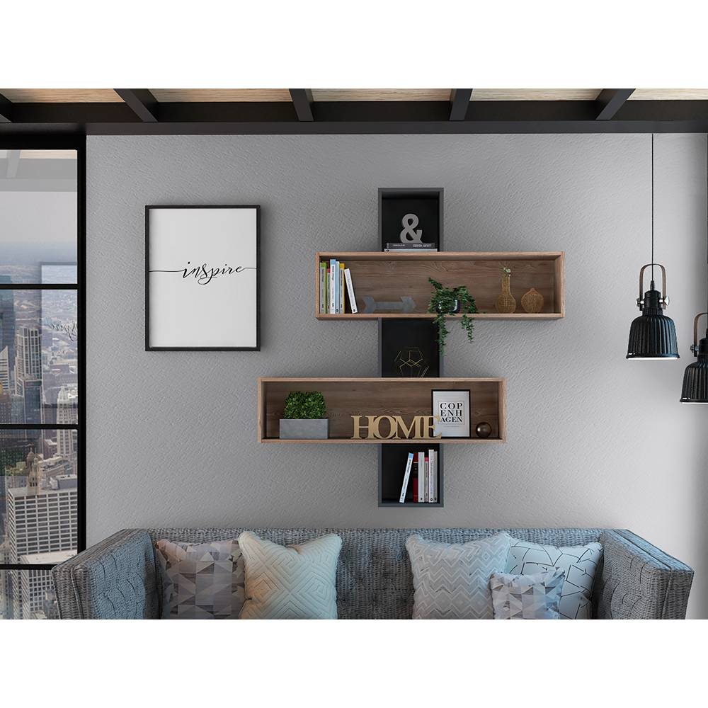 Repisa Wall Miel 127.1x20.1cm Rectangular Flotante con Dos Entrepaños - Repisas y Percheros | Bylmo