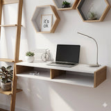Escritorio Flotante Home Office Pino y Blanco 100x15cm sin Cajones