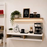 Escritorio Flotante Home Office Pino y Blanco 100x15cm sin Cajones