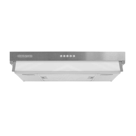 Campana Challenger Horizontal Plateado 59.5x13cm 110 Voltios de Tres Velocidades y con Filtro de Carbón - CAMPANAS Y EXTRACTORES | Bylmo
