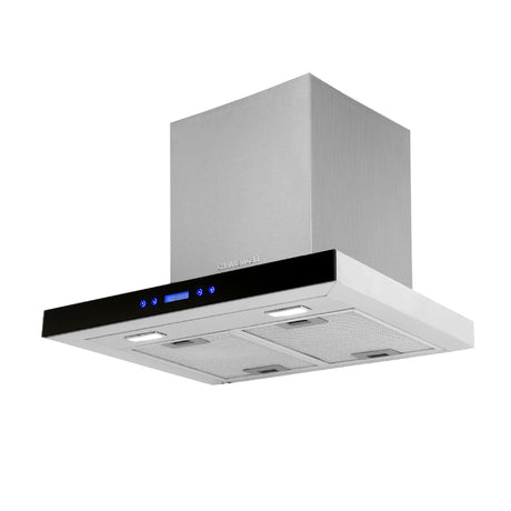 Campana Extractora Isla Challenger Plateado y Negro 66.5x52cm 110 Voltios de Tres Velocidades con Pantalla Digital y con Filtro de Carbón - CAMPANAS Y EXTRACTORES | Bylmo