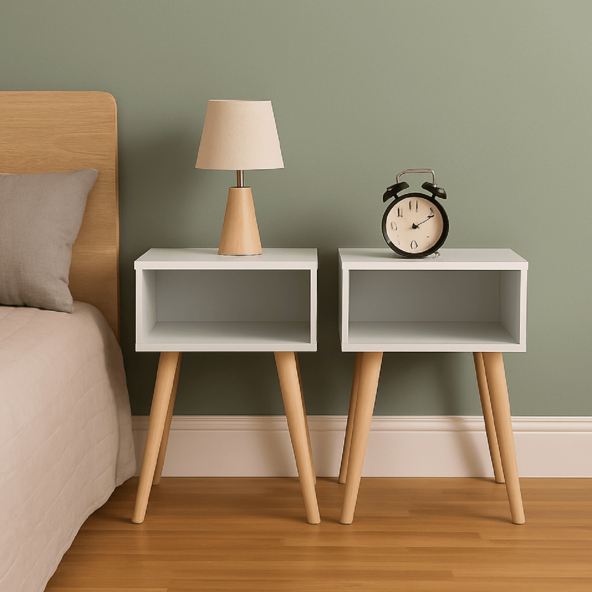 Mesa de Noche x 2 Turku Blanco 40x39cm con Un Compartimiento - Mesas de Noche | Bylmo