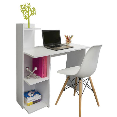 Combo Escritorio y Silla King Blanco 120x120cm sin Cajones y con Organizador de Libros - Escritorios y Archivadores | Bylmo
