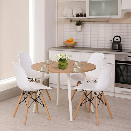 Comedor Like Vienes y Blanco 90x75cm Circular de Cuatro Puestos y con Cuatro Sillas - Comedores | Bylmo