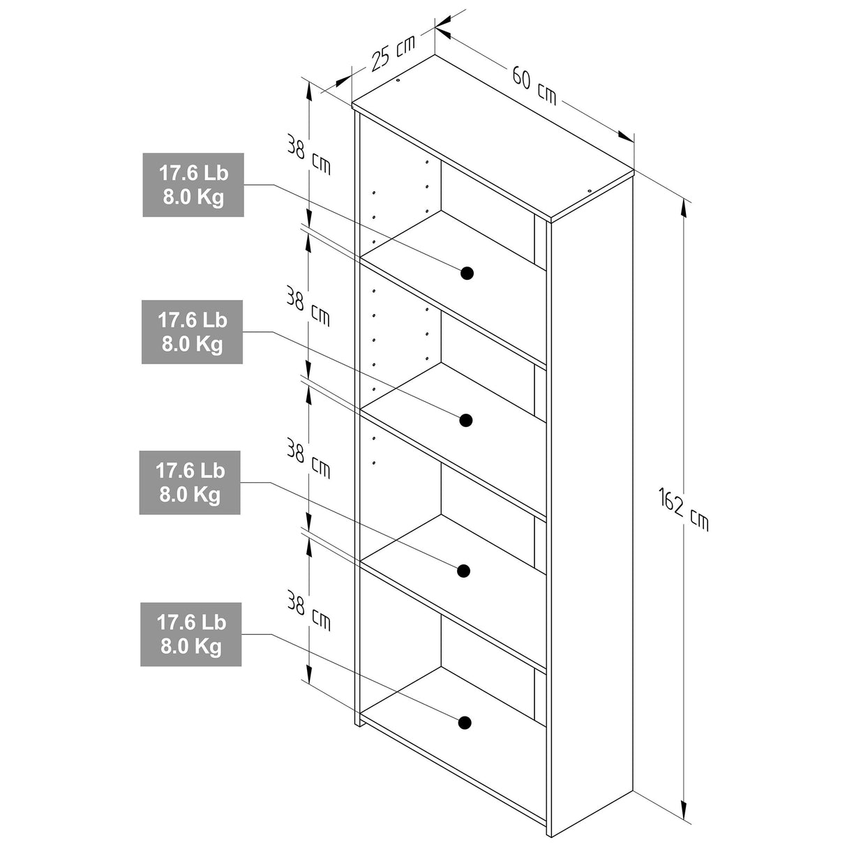 Biblioteca Amaretto 60x162cm con Cuatro Compartimientos - Bibliotecas y Estanterías | Bylmo