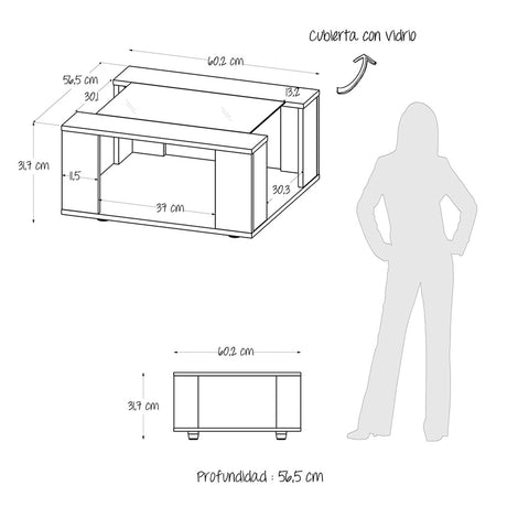 Mesa de Centro Comoros Niebla 60.2x31.7cm Rectangular y con Compartimientos - Mesas | Bylmo