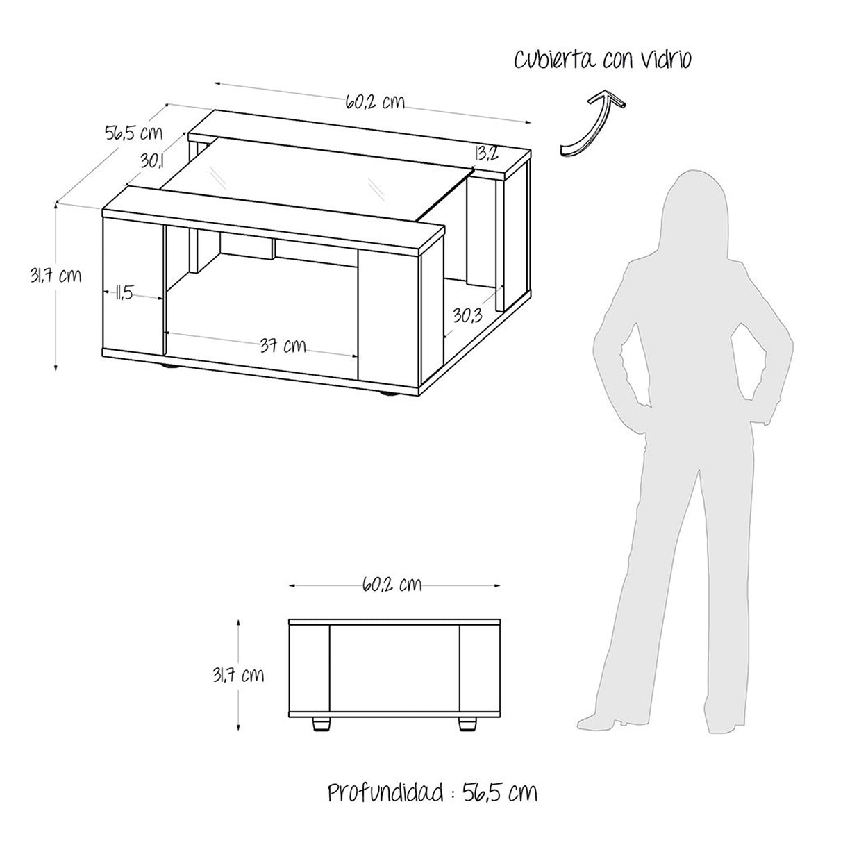 Mesa de Centro Caramelo 60.2x31.7cm Rectangular - Mesas | Bylmo