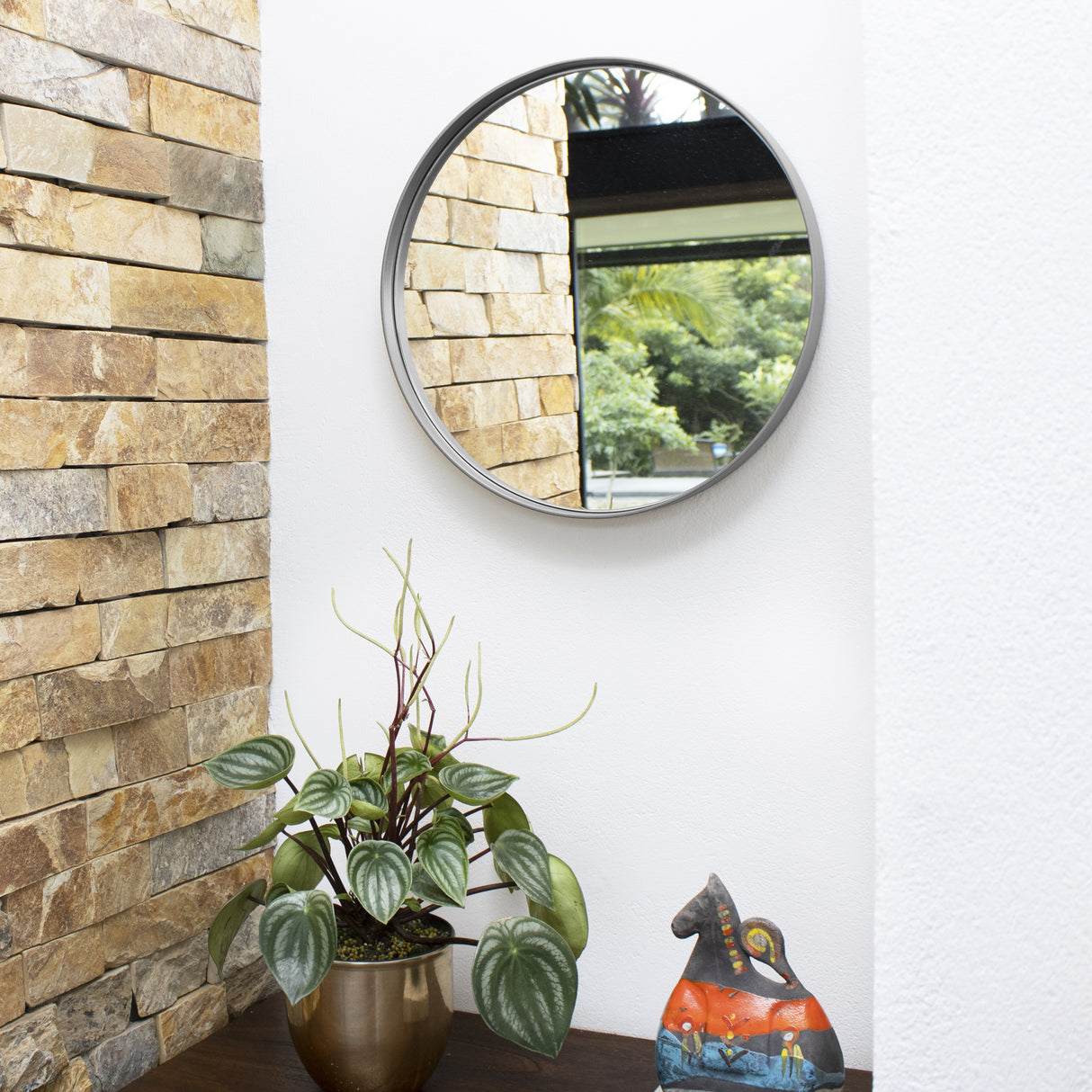 Espejo de Pared Osaka Plata 40x40cm Redondo con Marco Metalico - ESPEJOS DE PARED | Bylmo